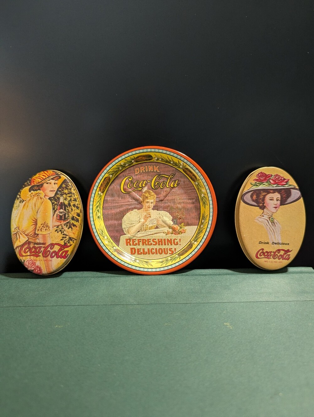 Vintage Coca-Cola Nostalgia Tin Lot - Set of 3 Small Trinket Tins & Coaster